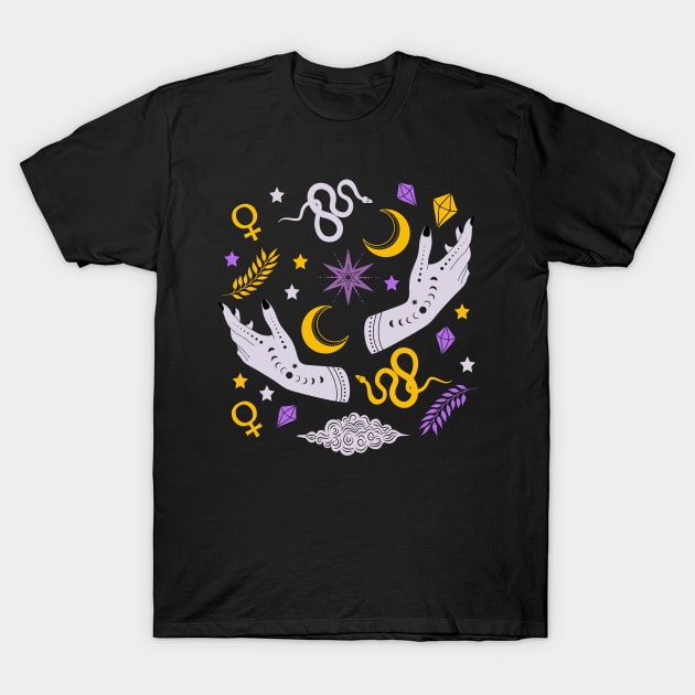 Modern Witch Wicca Occult Witchy Symbols Edit T-Shirt by Rike Mayer